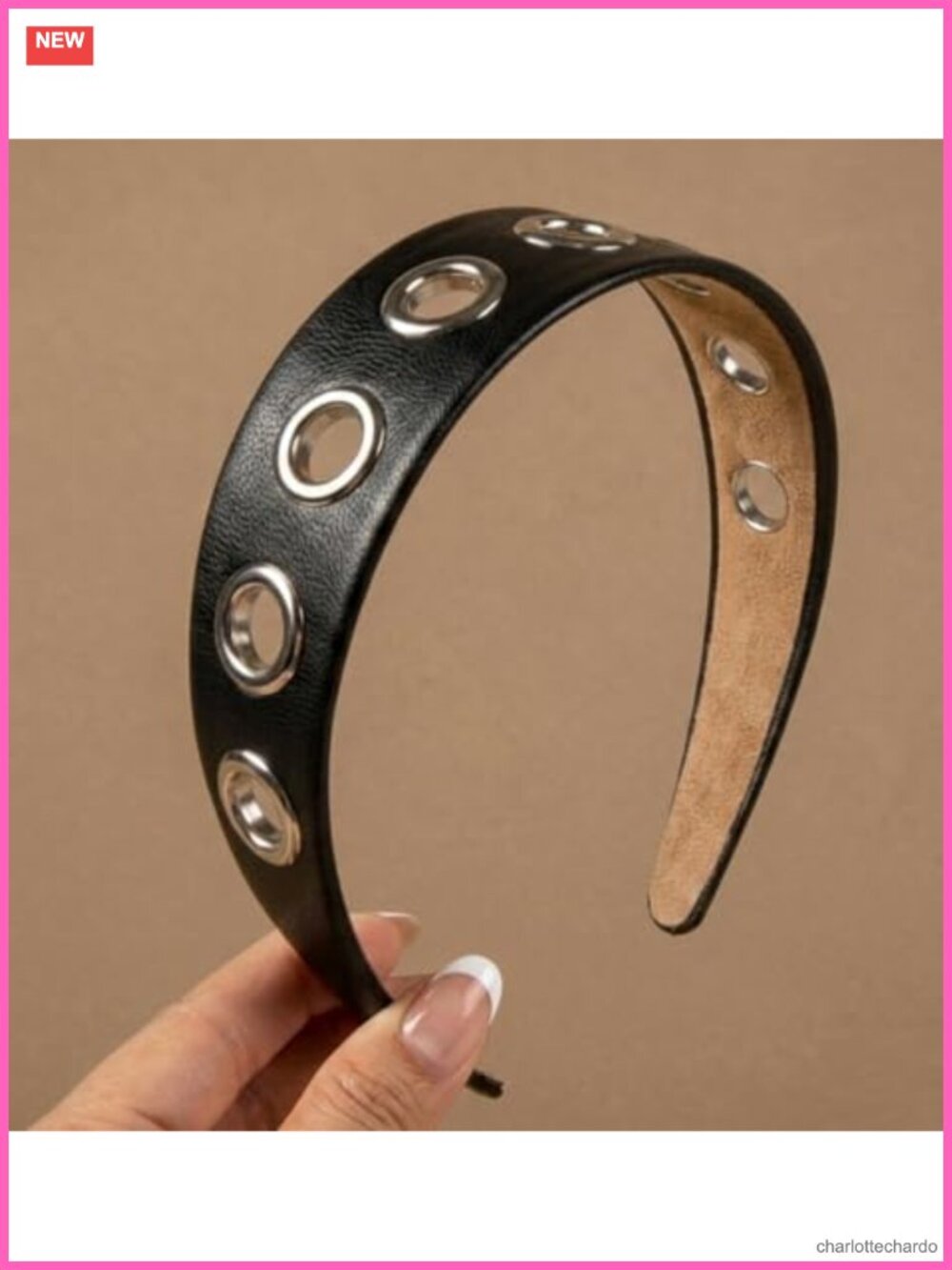 Grommet Headband Women 1.5 inch Wide Eyelet Faux Leather Hairband